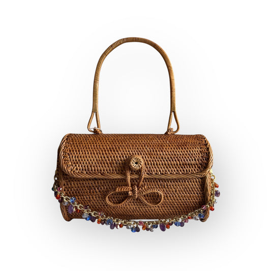 Bonito – Edle Rattan-Handtasche mit Swarovski-Kristallen & Natursteinen